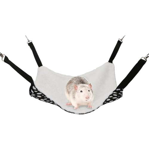 2 Pack Small Animal Hammock Soft Fleece Sleeping Bed for Mice Rat Chinchilla Guinea Pig Ferret Kitten Cat Rabbit (M: 13.76x13.76inch, Black White Dot) - size: M 13.4" x 13.4"