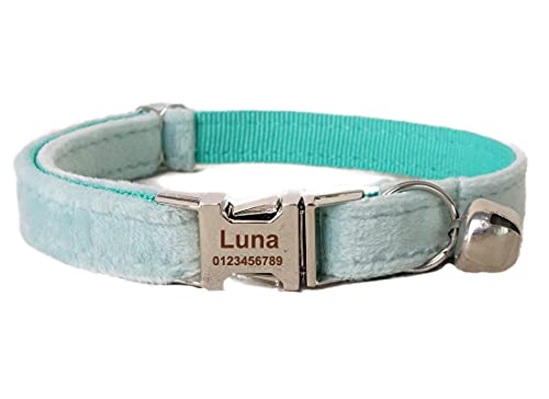 Cat Collar Personalized with Name Phone Number Engraved,Customized with Bell for Small Dogs Puppy Kitten - color: Water Blue, size: S (6"-10")