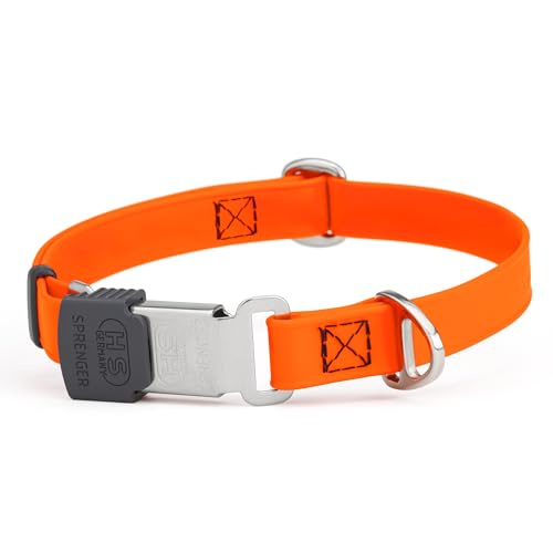 Biothane Waterproof Durable Dog Collar with Herm Sprenger - Quick Release ClicLock Buckle - Fits Medium and Large Dogs - Made in USA (Hunter Orange, W 3/4" x L 12"-19") - color: Hunter Orange, size: W 3/4" x L 12"-19"