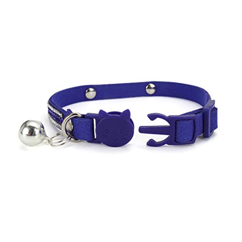 Mogoko Personalized Breakaway Cat Diamond Collar, Customized Bling Kitten Pet Collar with Engraved ID Name Plate and Bell（Blue） - color: Blue