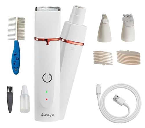 Dog Grooming Clippers Kit,Electric Rechargeable Cat Trimmer Tools,4 in 1 Multifunctional Low Noise Pet Shaver,Nail Grinder Haircutting System,Razor for Body Feet Paw Face Ears Nails Eyes,Hair Trimmer