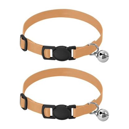 Sand Brown Cat Neck Collar, 2 Pack Small Dog Collar with Bell - color: Sand Brown