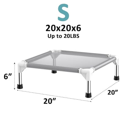 Elevated Dog Bed with Teslin Cooling Fabric - Lightweight Dog Cot for Small Dogs, Waterproof & Washable Breathable Mesh, Raised Pet Bed for Indoor Outdoor Use, Anti-Slip, Easy Clean - size: S-Gray
