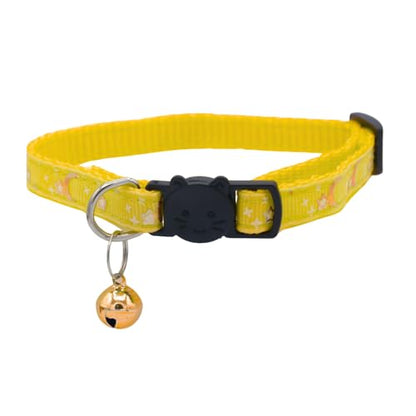 Set of 2: KioKatt Celestial Nylon Cat Collars with Matching Bells – Adjustable Breakaway Safety Collars for Adult Cats, 7–11" (Yellow + Soft Blue) - color: Yellow + Soft Blue