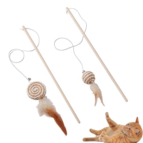 NOWFRESH Cat Wand Toy Set, 2 PCS Interactive Cat Teaser Wands with Cute Paper Balls & Paper Circles Designs, Equipped with Bells and Streamers to Captivate Your Cat’s Attention - color: Paper balls and paper circles