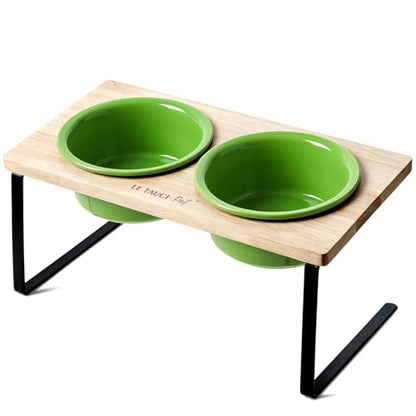 Elevated Dog Bowls, Raised Dog Bowl Stand with Two 6.5 inch Ceramic Bowl, Non-Slip Puppy Food and Water Bowls, Dogs Feeder for Small and Medium Breed,Green - color: Green, size: 6.5inch