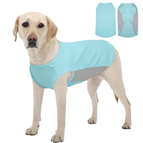 Kuoser Cooling Dog Shirt, Sun Protection Puppy T-Shirts Breathable Pet Summer Vest, Quick Dry Dog Summer Clothes for Large Dogs Boy Girl Blue XXL - color: Blue, size: Xxl