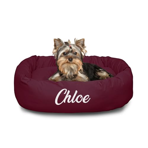 Majestic Pet Personalized 24 Inch Bagel Calming Dog Bed Washable – Cozy Soft Round Dog Bed with Spine Support for Dogs to Rest Their Head - Fluffy Donut Dog Bed 24x19x7 (Inch) - Small – Burgundy - color: Burgundy, size: Small