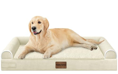 Large Dog Bed Orthopedic Washable: Beds Bolster XL Bed Medium Large Dogs Egg Crate Foam Couch Sofa Waterproof with Removable Cover - Beige - color: Beige, size: 36.0"L x 27.0"W x 6.5"Th