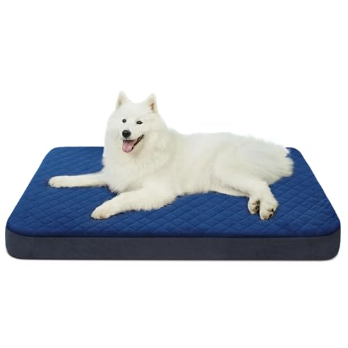 Large Dog Bed, Orthopedic Foam Big Dog Bed Mattress, 40 inch Joint Relief Pet Sleeping Beds, Non Slip Bottom with Removable Washable Cover, Dark Blue - color: Dark Blue, size: 40.0"L x 35.0"W x 3.5"Th