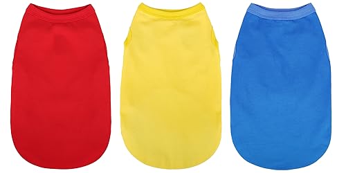 Paiaite 3 Pieces Plain Dog Shirt Sleeveless Puppy Cotton Dog Shirts Breathable Pet Apparel Tank Top Colorful Puppy Sweatshirt Clothes for Small Medium Dogs Red Yellow and Blue XXS - color: Red Yellow Blue, size: XXS-(1~3lb) | Chest(~11.8")