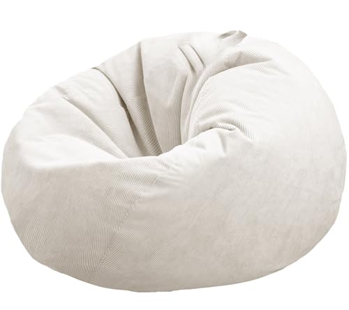 Stuffed Animal Storage Bean Bag Chair Cover (No Filler) Washable Ultra Soft Corduroy Bean Bag Cover for Organizing Plush Toys or Textile, Sack Bean Bag for Adults, Teens - color: Ivory, size: S for Kids