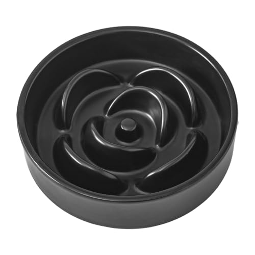6'' Ceramic Slow Feeder Dog Bowls - Petal Shape Modern Dog Food Dish for Cats and Small Breed Dogs, Puzzle Maze Bowl to Slow Down Eating, Anti-Gulping, Dishwasher & Microwave Safe, Black - color: Black, size: 6 inch