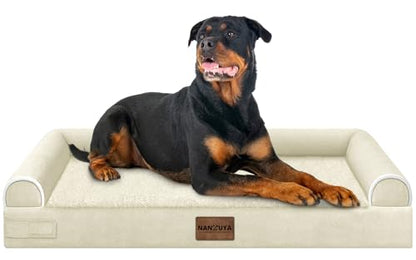 Large Dog Bed Orthopedic Washable: Beds Bolster XXL Bed Big XLarge Dogs Egg Crate Foam Sofa Couch Waterproof Removable Cover - Beige - color: Beige, size: 44.0"L x 34.0"W x 6.5"Th