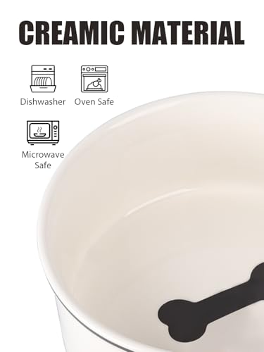Ceramic Dog Bowl with Bone Pattern - 8" Extra Large Food Water Bowl for Medium and Large Dogs, Weighted, Microwave & Dishwasher Safe, 55 oz (Beige) - color: Off-white