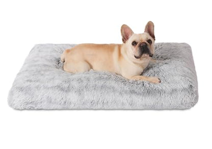 Bedfolks Plush Waterproof Dog Crate Bed, Removable Washable Cover, Faux Fur Kennel Pad, 29"x21", Grey - color: Grey, size: Medium(29x21'')