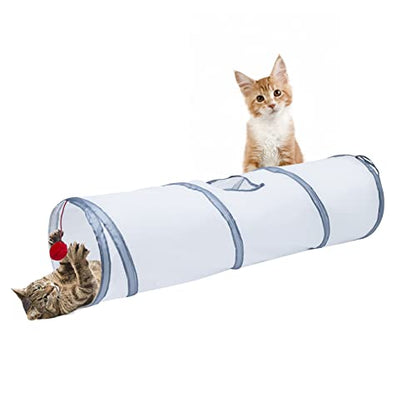 Sheldamy Cat Tunnel, 2-Way Cat Tunnels for Indoor Cats, Collapsible Cat Play Tunnel, Interactive Toy Maze Cat House with 1 Play Ball for Cats, Puppy, Kitty, Kitten, Rabbit (White & Grey) - color: 2 Way White & Grey
