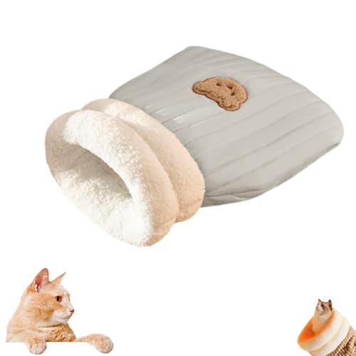 Cat Sleeping Bag Bed, Winter Soft Plush Sack Self Warming Cave Bed for Indoor Cats, Hideaways Pet Snuggle Sack for Kitten Puppy (Light Blue, M-17" x 15") - color: Light Blue, size: Medium-17"x14.5"