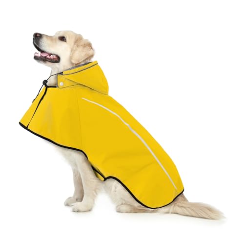 Mile High Life Dog Raincoat, Adjustable Waterproof Pet Rain Jacket, Reflective Hooded Poncho for Small Medium Large Dogs, Lightweight Breathable Pet Rain Coat (Yellow,L Chest 26"-33") - color: Yellow, size: Large