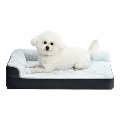 Amazon Basics Washable L-Shaped Dog Bed for Small Dogs, Anti-Slip Pet Sofa Bed for Indoor Dogs, Crate Bed, 30x20x6.5 Inches, Gray, Small - size: S-30"×20"×6.5"