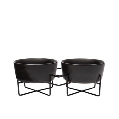 Waggo Simple Solid Double Dog Bowl Stand - Iron Stand with Ceramic Feeder and Water Bowl, Elevated Pet Feeder (Matte Black, Large) - size: Large