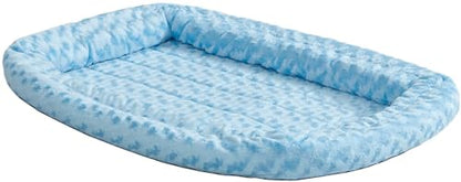 MidWest Homes for Pets Small QuietTime Double Bolster Pet Bed, Blue Plush 24-Inch Crate Mat with Stacked Bolsters, Machine Washable, Secure Fit with Elastic Straps - color: Blue Plush, size: 24-Inch