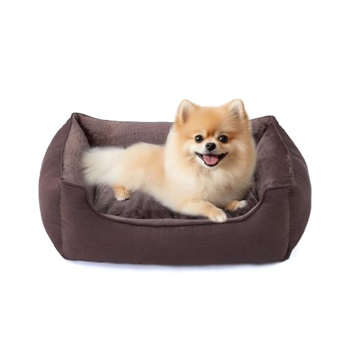 Rectangle Dog Bed for Large Medium Small Dogs Washable Pet Bed with Bolster Sides Non-Slip Bottom Pet Sofa Waterproof Lining Durable Pet Cuddler, Dark Brown, 21x 16x 6.3 in - color: Dark Brown, size: 21"L x 16"W x 6.3"Th