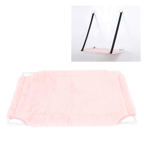 Cat Window Bed with Suction Cup, 33 Lbs Load Capacity, 19.2x12 Inches, Warm Plush, Single Layer, Sturdy Mesh and Fiberglass Rods, for Indoor Cats (Pink) - color: Pink
