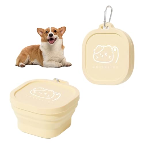 renvena Portable Pet Bowl Set Collapsible Dog Cat Travel Bowls with Lids Carabiners for Food Water for Car Travel Camping Light Yellow One Size - color: Light Yellow