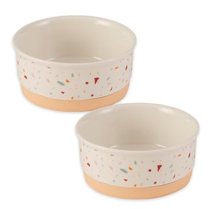 Bone Dry Ceramic Food Bowls, Non-Slip & Dishwasher Safe, Small Set, 4.25x2 Terrazzo - color: Terrazzo, size: Small Set, 4.25x2"