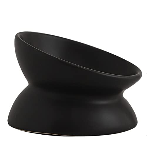 Ceramic Raised Cat Bowl, Cat Food Bowls Elevated Tilted, Ceramic Pet Bowl Whisker Friendly, Anti Vomit & Reduce Neck Burden for Food and Water (Black) - color: Black