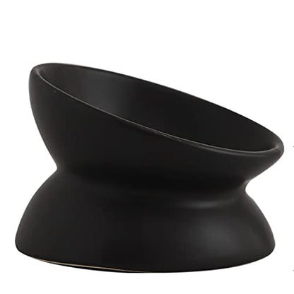 Ceramic Raised Cat Bowl, Cat Food Bowls Elevated Tilted, Ceramic Pet Bowl Whisker Friendly, Anti Vomit & Reduce Neck Burden for Food and Water (Black) - color: Black