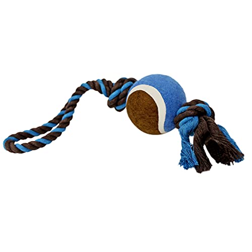 Dog Rope Toy with Tennis Ball (11”) – Strong Tug Toys for Dogs for Interactive Play & Bonding – Non-Abrasive Felt Dog Tennis Balls w/Rope for Puppies & Moderate Chewers – 1-Pack Blue - size: 1 Rope Dog Toy Blue Ball FBA