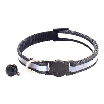 2 Pack Breakaway Cat Collars with Bells, Reflective Design and Claw Print Design, Safety Buckle Kitten Collars Adjustable from 7.5 to 12.5 Inches (Black) - color: Black