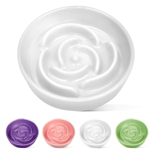 Ceramic Slow Feeder Dog Bowls, 1.5 Cup Puzzle Slow Feeder Bowls for Fast Eaters, Ceramic Dog Food Dish no Black Chin, Puzzle Bowl for Medium Dogs, White - color: 01-White, size: M-1.5 Cups