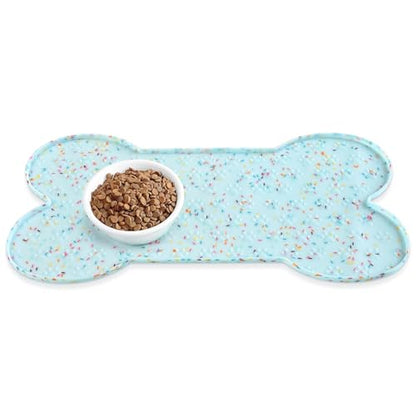 PWTAA Dog Food Mat Anti-Slip Silicone Dog Bowl Mat Thicker Pet Placemat Waterproof Cat Feeder Pad with Raised Edge Puppy Kitten Feeding Mats Suitable Small Medium-Sized Dogs Cats Eating Tray - color: Donut Blue, size: 19.4" x 9.8"