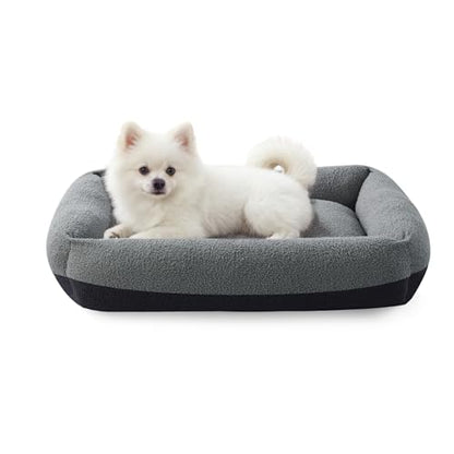 Washable Small Dog Bed, Rectangle Comfy Fluffy Kitten Puppy Bed, Removable Zipper Cover Machine Wash, Breathable Orthopedic Bed Durable Pet Cuddler with Anti-Slip Bottom, 20x19x6 in, Dark Grey - color: Dark Grey, size: S(20"x19"x6”)