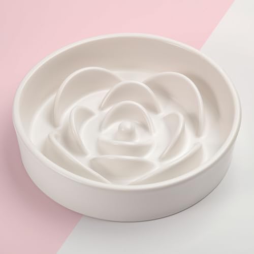 8.26 in White Ceramic Slow Feeder Dog Bowl for Medium and Large Breed,Pet Feeding Dog Food Water Dish Heavy Wighted,Puppy Bowl for Fast Eaters,Puzzle Slow Eating Dish Modern Maze - color: Upgraded White Slow Feeder
