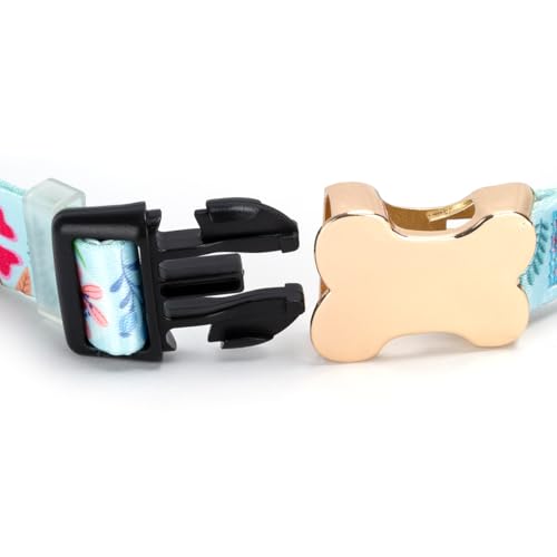 Personalized Custom Customized Silent No Jingle Dog Collar with Engraved ID Dog Name Phone Number/Dog Collars for Puppy X-Small Small Medium Large X-Large Boy Girl Dogs-Blue Flower-XS - color: 12 Blue Flower, size: X-Small (0.6" *7.8"-11.8")