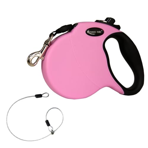 16Ft Chew Proof Retractable Dog Leash Anti-Chewing Wire Ropes Hands-Free Adjustable Safety Lock Durable Nylon Belt for Large Dogs Pink L - color: Pink, size: Large