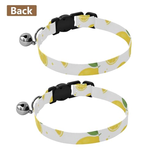 Small Dog Collar 2 Pack Cat Neck Collar Adjustable Length 10.6" to 17.1" - color: Yellow Lemons White