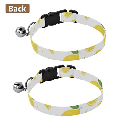 Small Dog Collar 2 Pack Cat Neck Collar Adjustable Length 10.6" to 17.1" - color: Yellow Lemons White