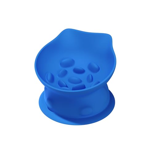 Slow Feed Cat Bowl, Elevated Cat Food Dish with Tilted Design, Dual-Use for Dry and Wet Food, Anti-Vomit, Anti-Choking, Easy to Clean - color: Blue, size: Big
