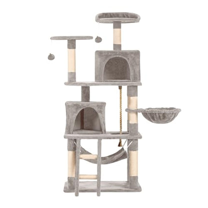 Cat Tree 60.63 inches Cat Tower for Indoor Cats, Multi-Level Cat Condo Furniture with Scratching Posts, Plush Perches, Activity Center with Cozy Basket & Hammock for Cats (Light Gray) - color: Light Gray