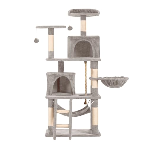 Cat Tree 60.63 inches Cat Tower for Indoor Cats, Multi-Level Cat Condo Furniture with Scratching Posts, Plush Perches, Activity Center with Cozy Basket & Hammock for Cats (Light Gray) - color: Light Gray