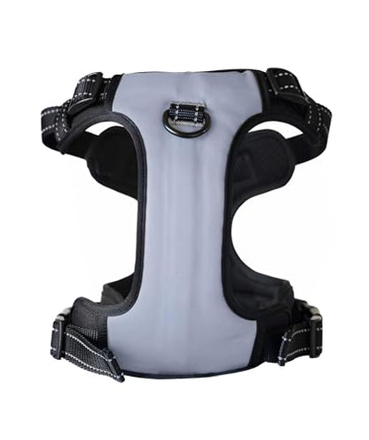 5-in-1 Reflective Dog Harness with Built-in 5ft Leash & Seatbelt Clip, Waste-Bag Pouch + 3 Rolls, Adjustable Quick-Fit Buckles, Breathable Mesh, Dual D-Rings, Medium - size: Medium