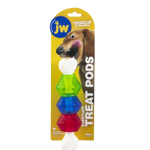 JW Pet EverTuff Treat Pod Nylon Dog Toy, Small 7" Tall, White Bone with Colored Pods of Orange, Green, Blue - size: Small