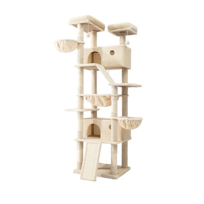 SHA CERLIN 81in Multi-Level Tall Cat Tree Tower for Indoor Kitties/Larger Cat Condo Furniture with Hammock/Cozy Pussycat Perches/Sisal Scratching Posts/Pet House/Wide Base/Beige - color: Beige