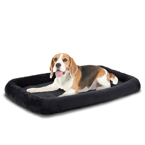 Bolster Dog Bed for Small Dogs 24''x18'', Soft Warm Foam Pet Sofa Bed, Machine Washable Pet Cat Crate Mat for Small Breeds, Black - color: Black, size: S:24x18x2.3 IN