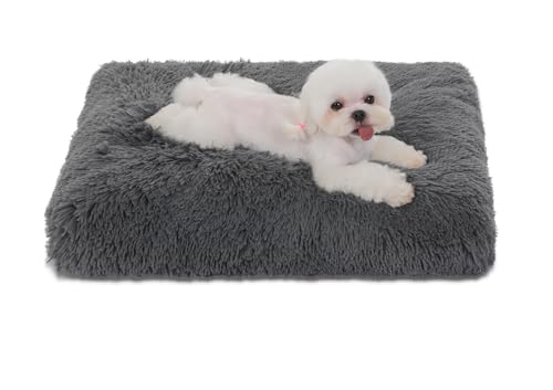 Bedfolks Waterproof Dog Crate Bed, Plush Pad With Removable Cover, Faux Fur for Small Dogs and Cats, Fluffy Washable Kennel Bed 17"x12", Solid Dark Grey - color: Solid Dark Grey, size: XX-Small(17x12'')